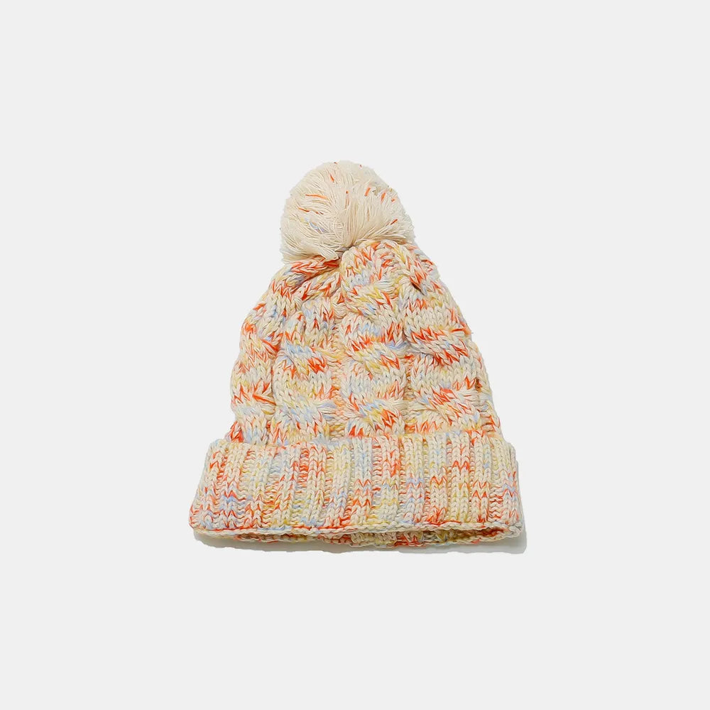 Contrast Cable-Knit Hat with Pompom - Korvel