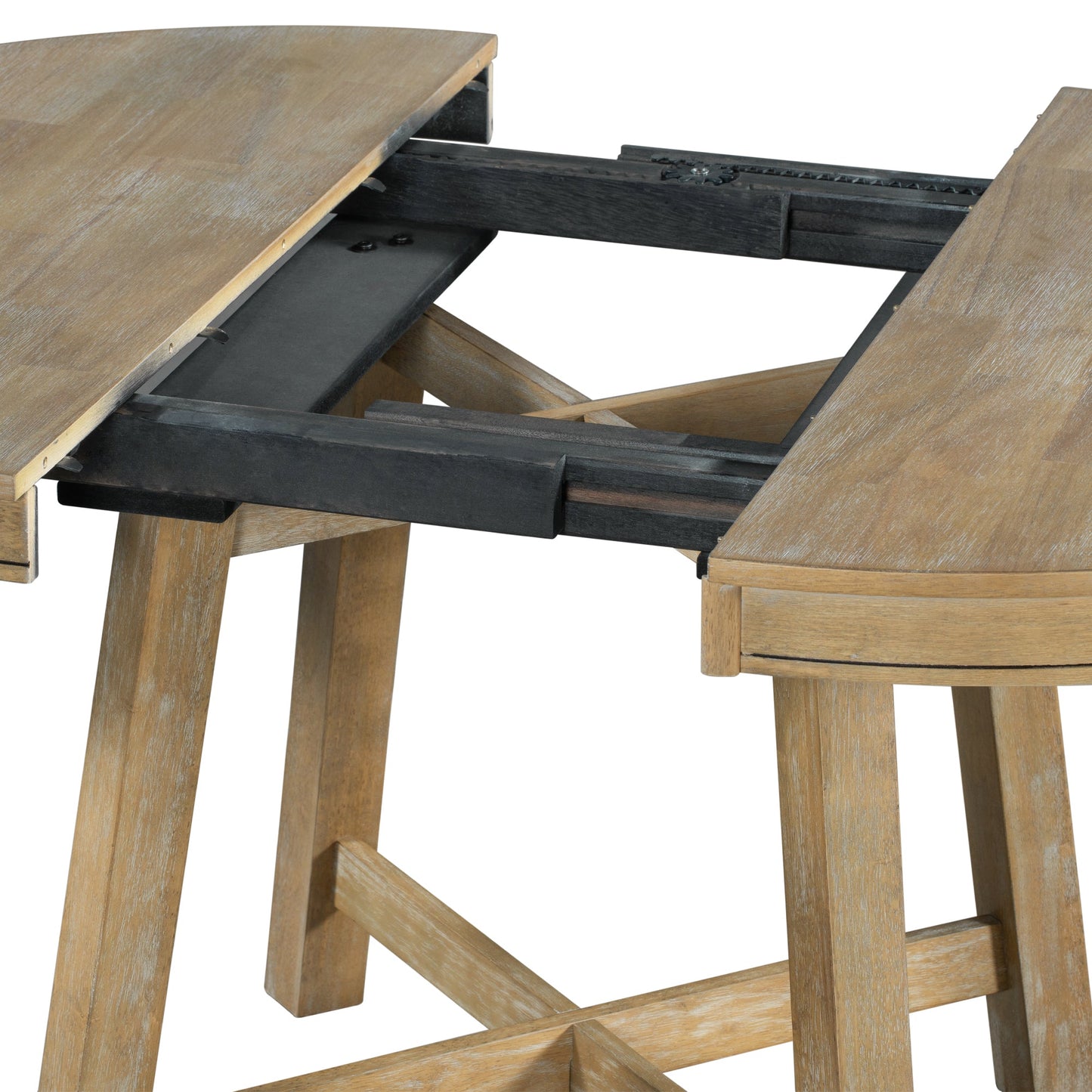 TREXM 5-Piece Farmhouse Dining Table Set Wood Round Extendable Dining Table and 4 Upholstered Dining Chairs (Natural Wood Wash) - Korvel