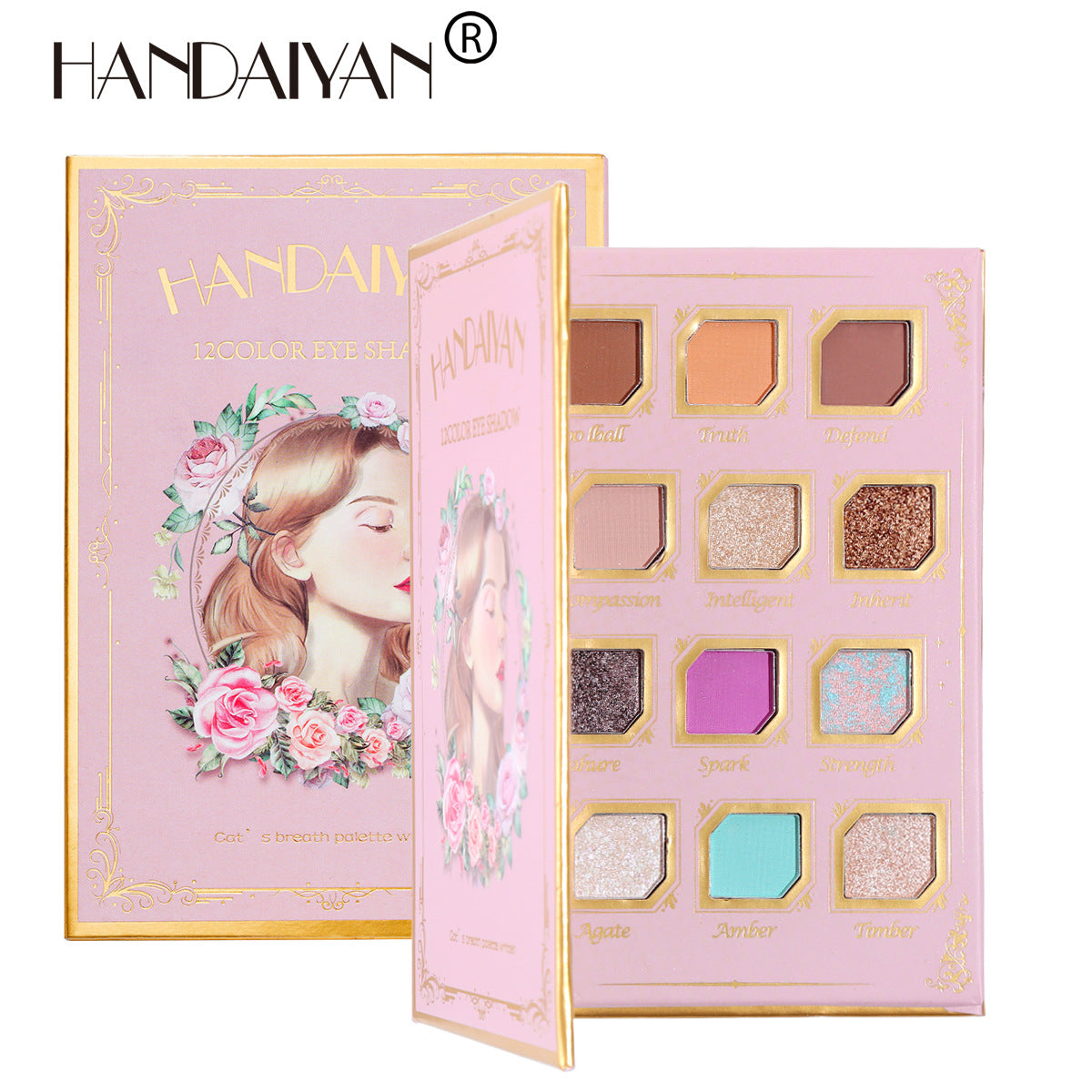 HANDAIYAN 12 Color Eye Shadow Palette Retro Niche Eye Shadow Noble With Mirror Matte Pearlescent Powder Eye Shadow - Korvel