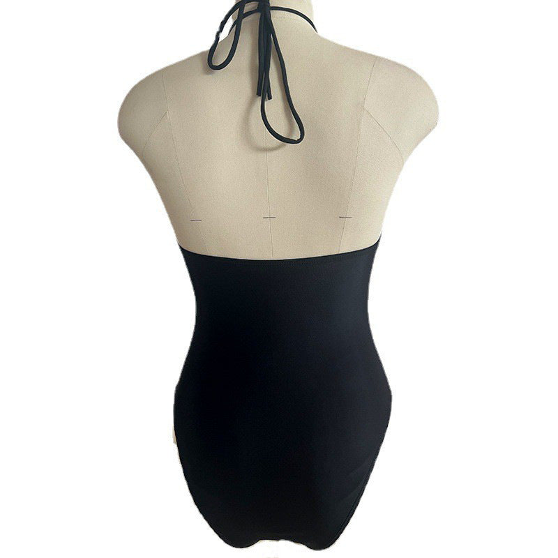 Swimsuit hollow strap sexy one-piece black tight swimsuit women's bikini - Korvel