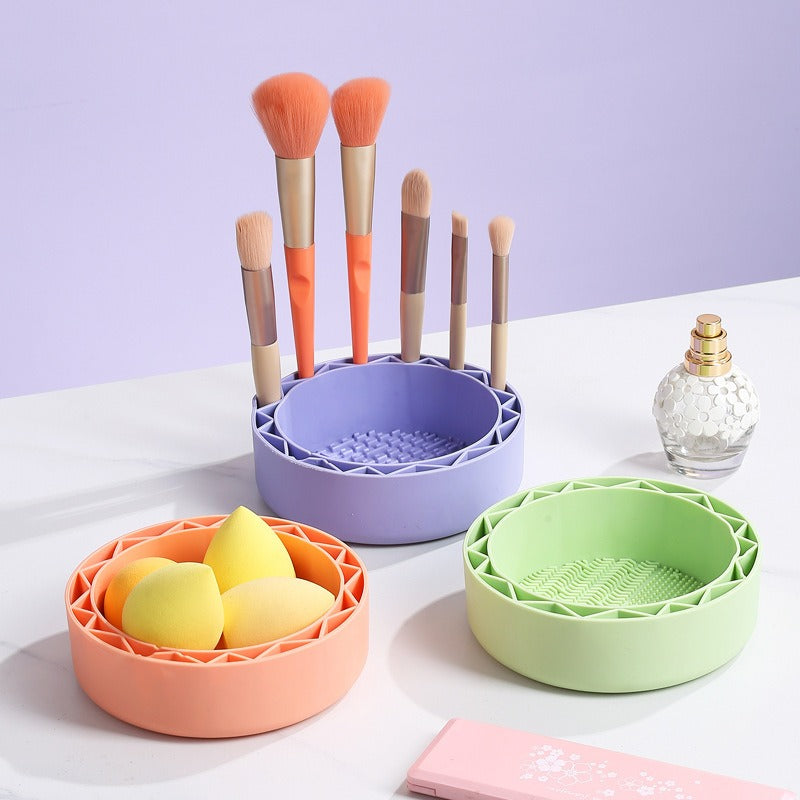 Reusable Makeup Brushes Cleaning Bowl Soft Texture Silicone Cosmetic Beauty Washing Bowl - Korvel
