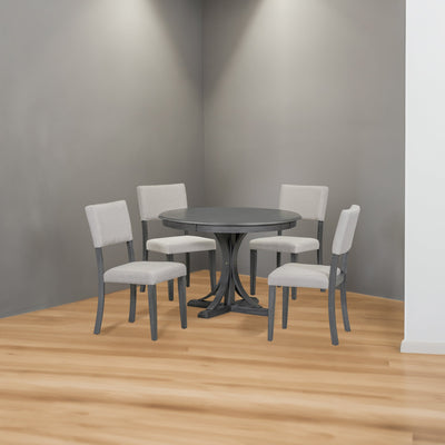 TREXM Five Piece Retro Round Dining Table Set with Curved Brackets and 4 Restaurant Cushioned Chairs (Dark Gray) - Korvel