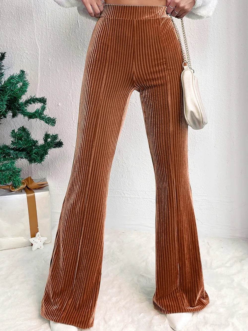Pantalones Bootcut de Cintura Alta Acanalados