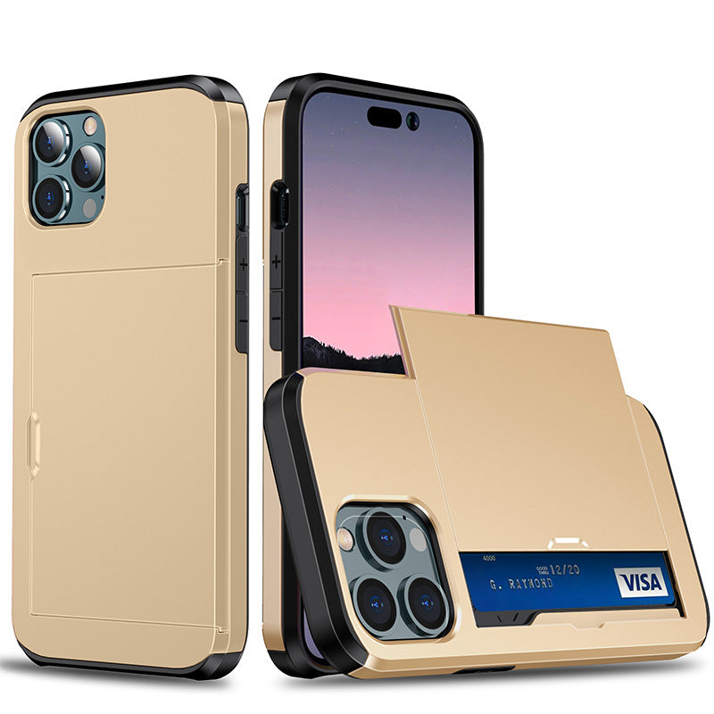 Applicable iphone 14 phone case Apple 13 slider insert card 2 in 1 anti-drop 12Pro wallet case XR - Korvel