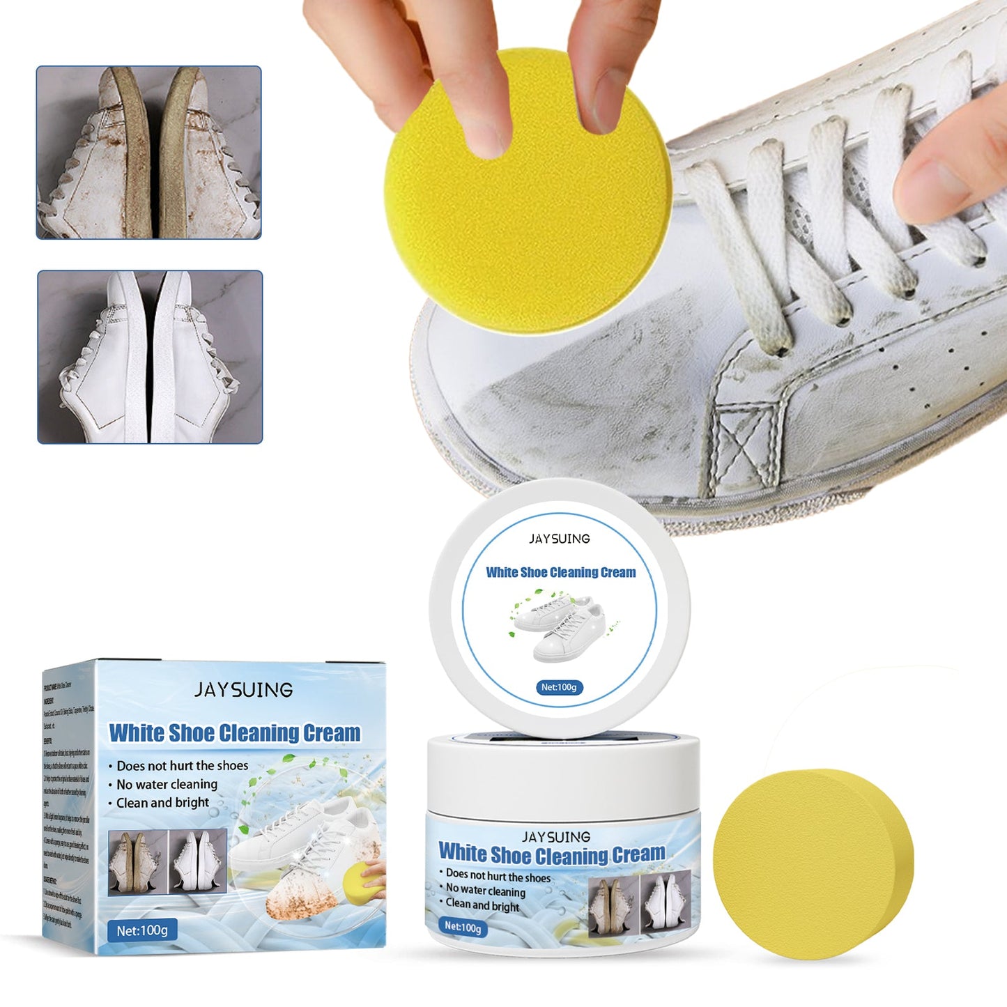 Little White Shoes Cleaning Cream, Little White Shoes Clean Stains Shoes Edge Yellow Free Wash Whitening Cleaning Cream - Korvel