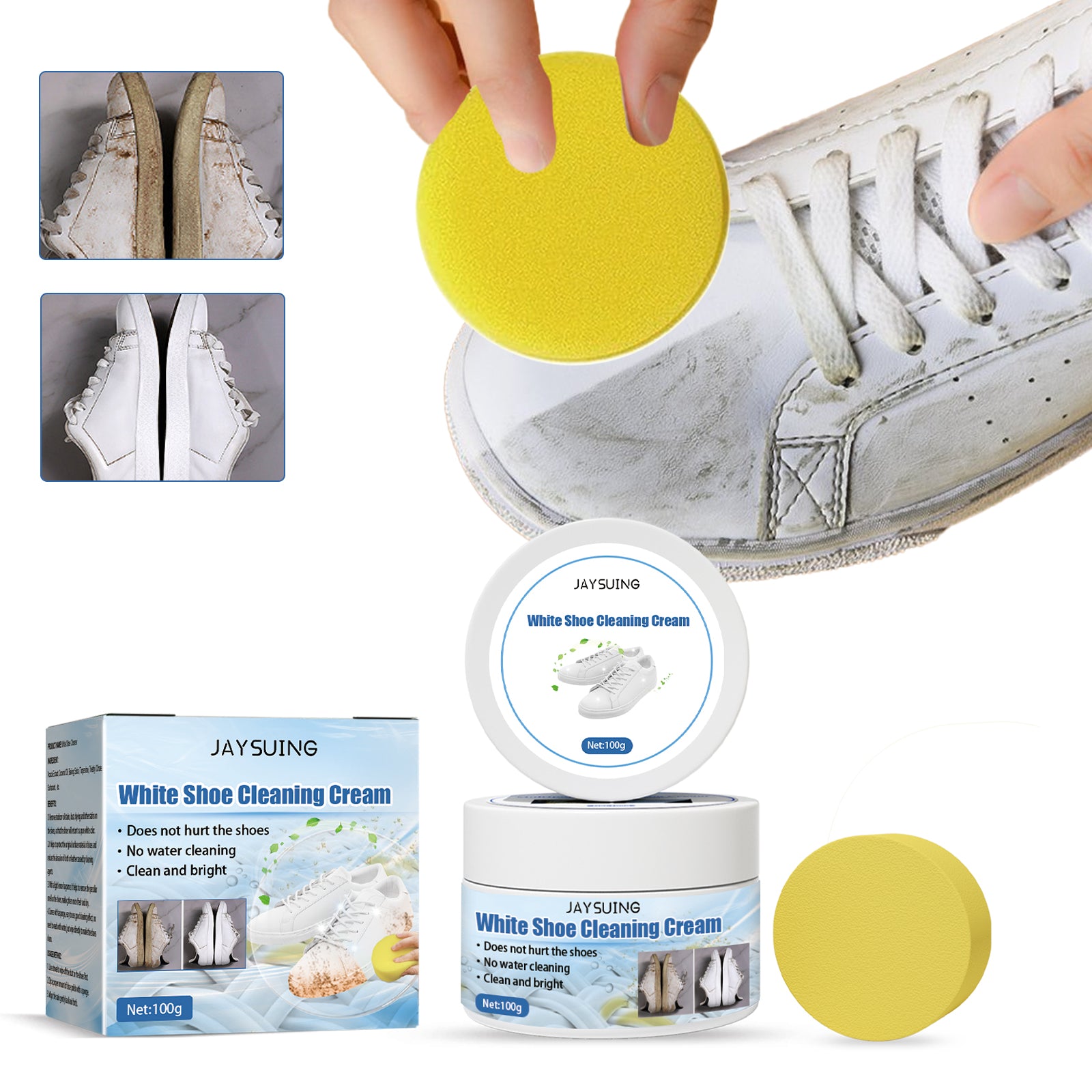 Little White Shoes Cleaning Cream, Little White Shoes Clean Stains Shoes Edge Yellow Free Wash Whitening Cleaning Cream - Korvel