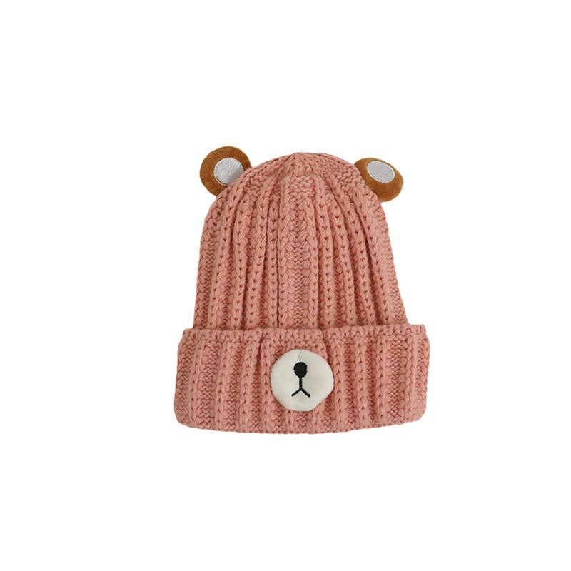Autumn and winter children warm knitted hat cute bear candy color woolen hat Korean male and female baby warm hat trend - Korvel
