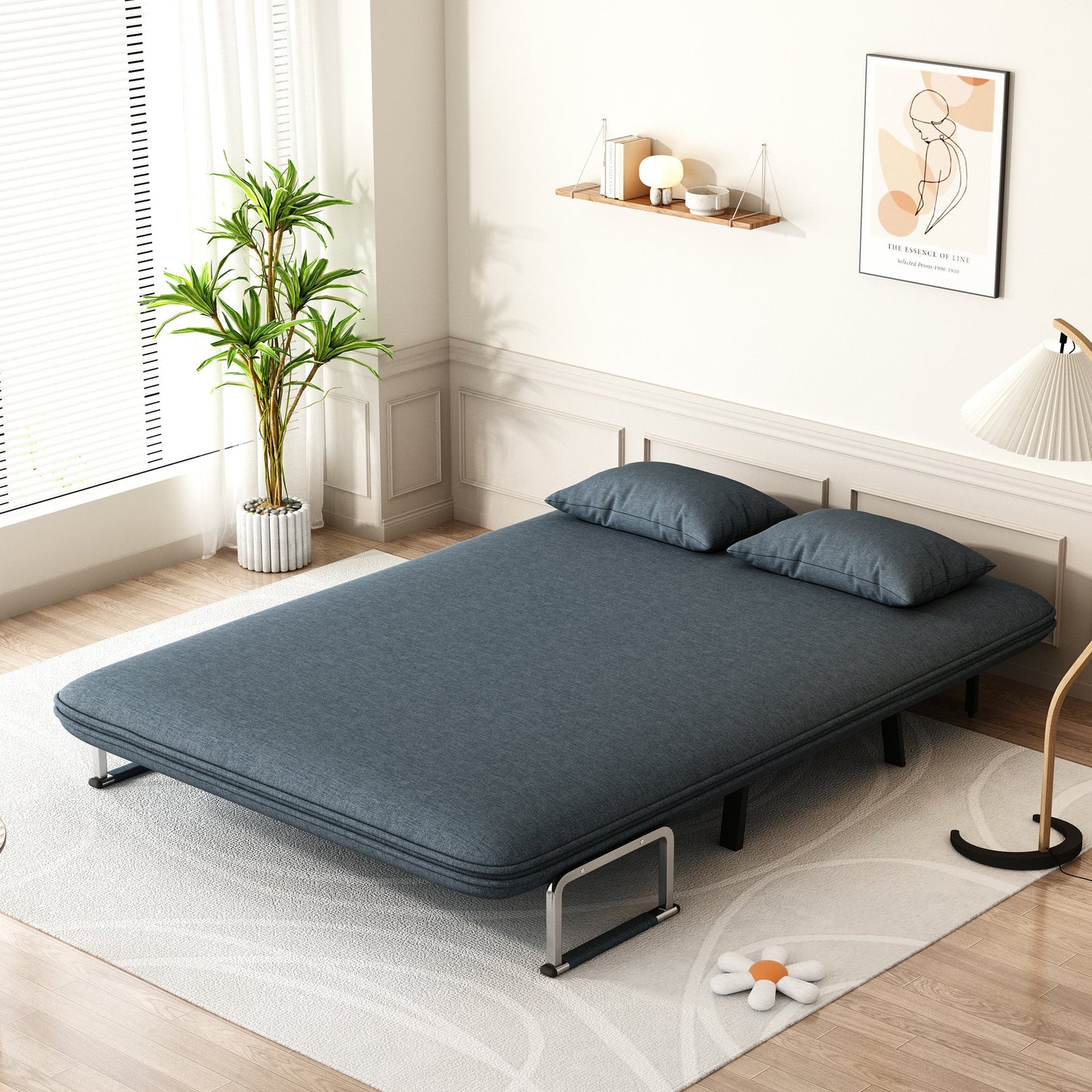 55″ Convertible Chair Bed Tri-Fold Sofa Bed with Adjustable Backrest & Pillow - Korvel