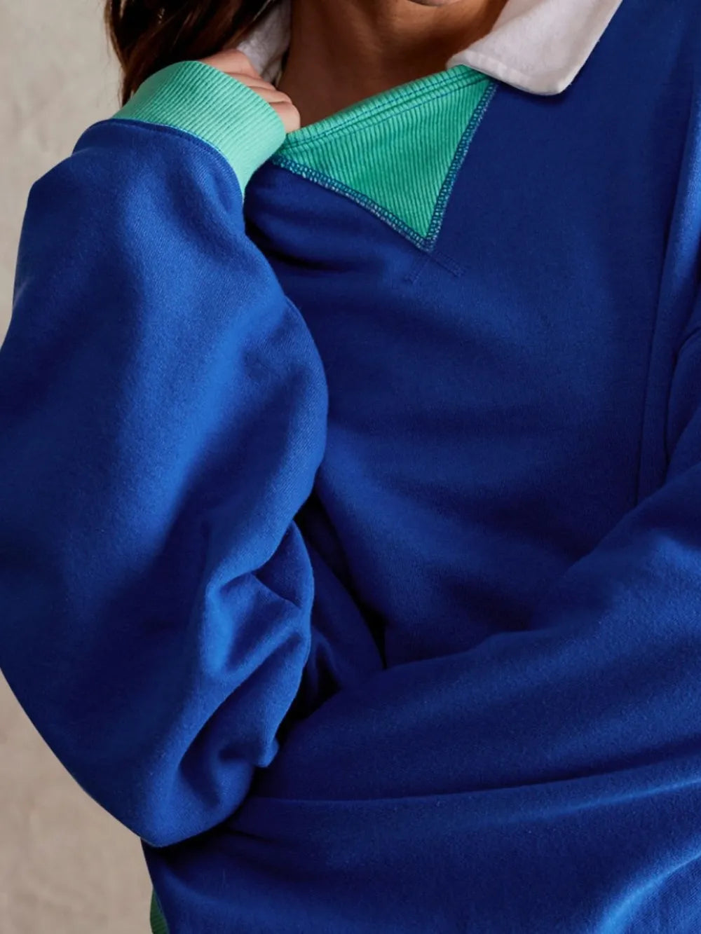 Contrast Dropped Shoulder Long Sleeve Sweatshirt - Korvel