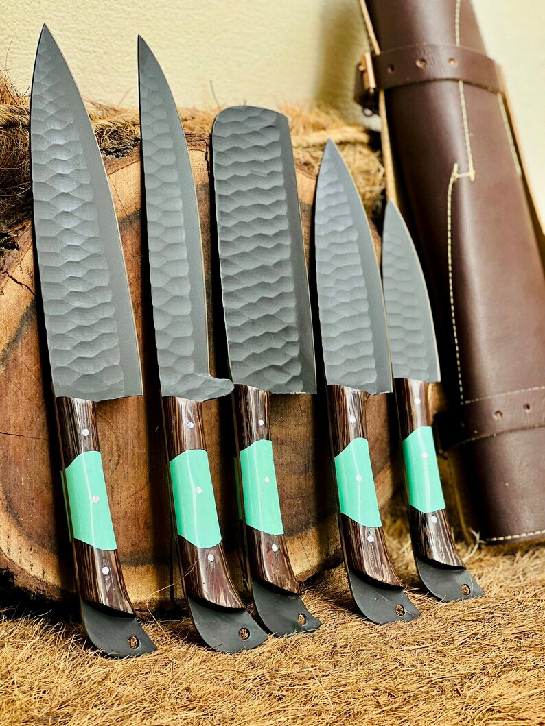 Exquisite Chef's Knife Set – 13" Handcrafted Stainless Steel Blade with Wenge Wood & Resin Handle + Premium Leather Sheath - Korvel