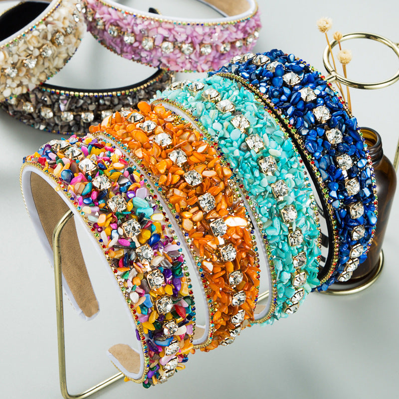 Colorful Turquoise Diamond Wide Edge Headband Set