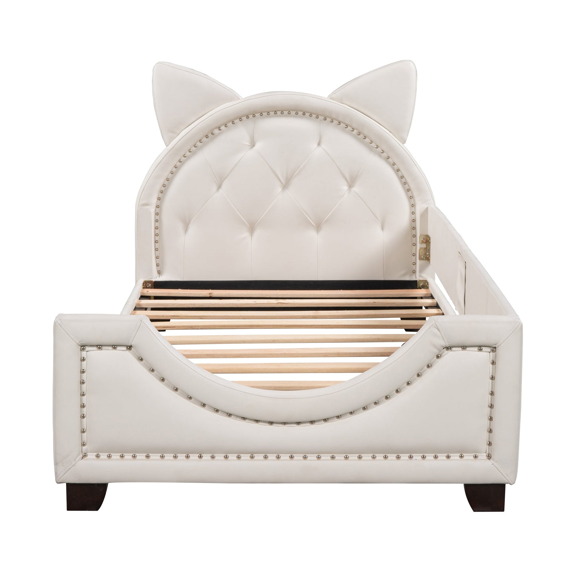 Twin Size Upholstered Daybed with Carton Ears Shaped Headboard  White - Korvel
