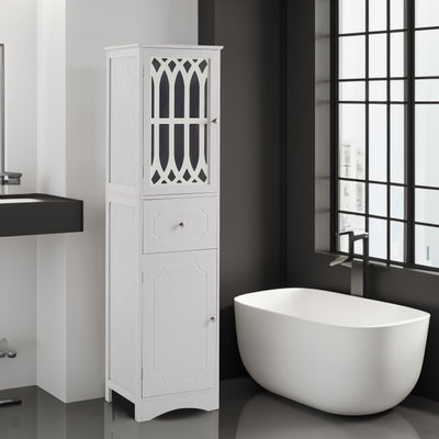 Elegant Tall Bathroom Cabinet with Adjustable Shelf - White