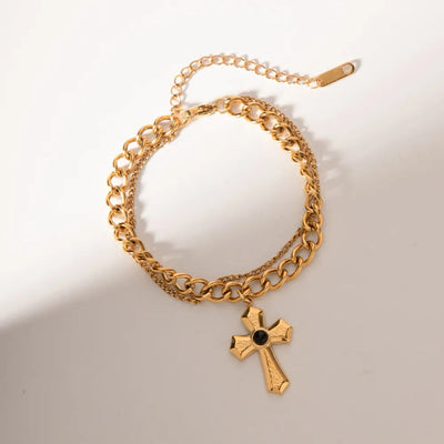 Pulsera de Pendiente de Cruz de Imitación de Piedra Preciosa de Acero Inoxidable