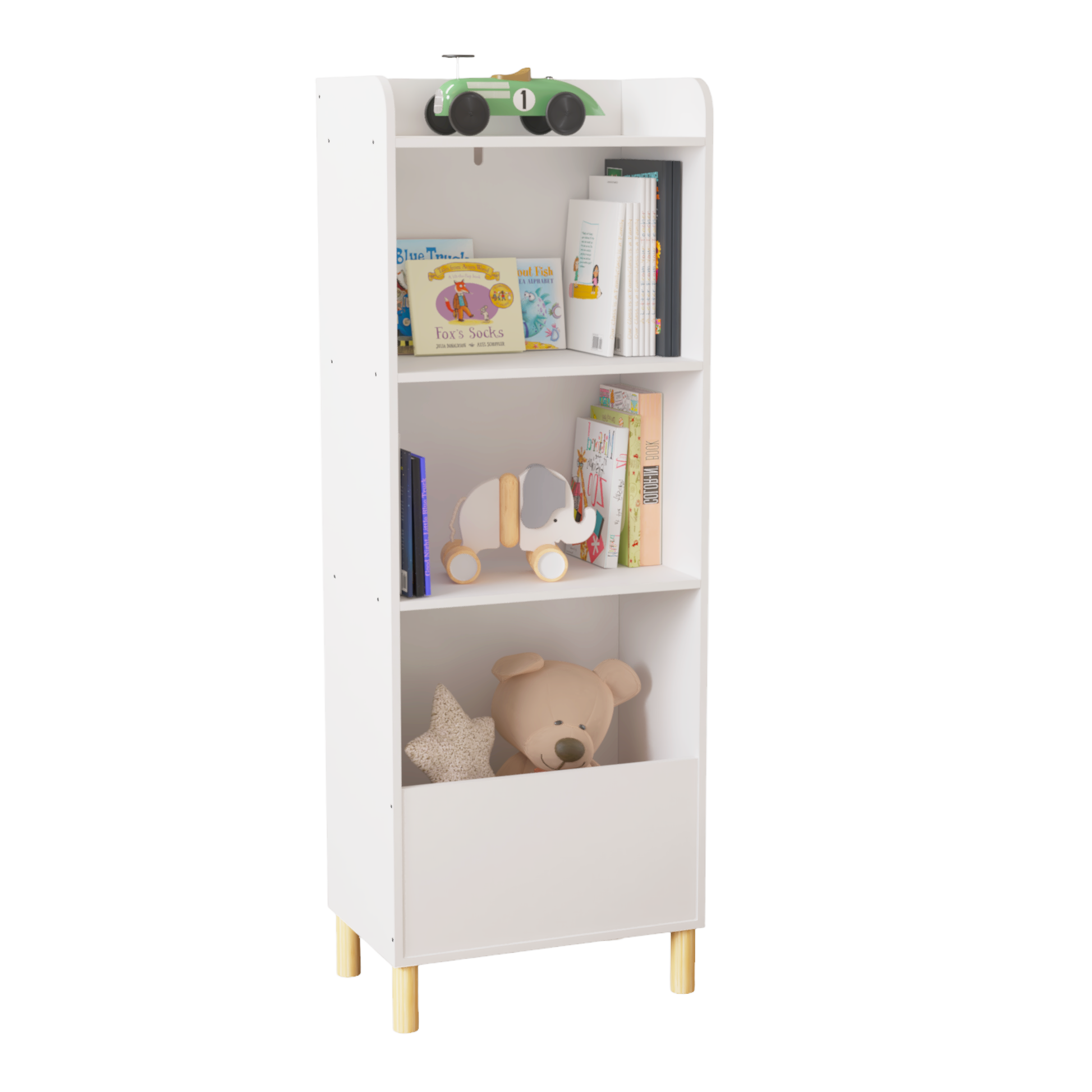 Kids 4-Tier Bookcase Children's Book Display Bookshelf Toy Storage Cabinet Organizer for Children's Room Playroom - Korvel