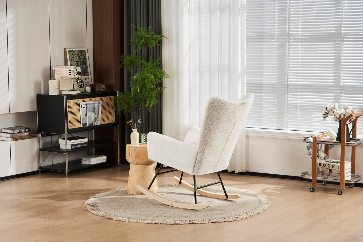 Premium Nursery Rocking Chair with Teddy Fabric Cushion