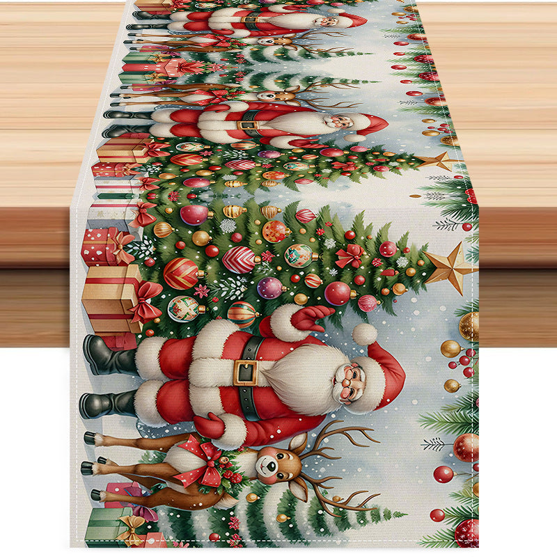 Christmas decoration table flag home fabric tablecloth holiday party tablecloth tea flag Christmas tree print - Korvel