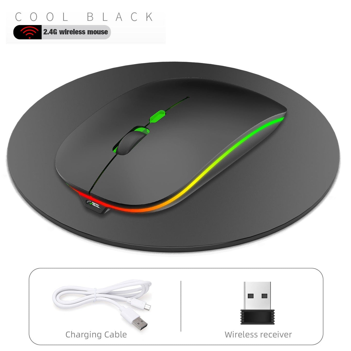 Souris sans fil lumineuse colorée 2.4G pour bureau et maison