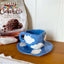 Hand Painted Blue Sky White Clouds Coffee Mug with Saucer Ceramic Handmade Tea Cup Saucer Set Lovely Gift Irregular Coffee Mug - Korvel