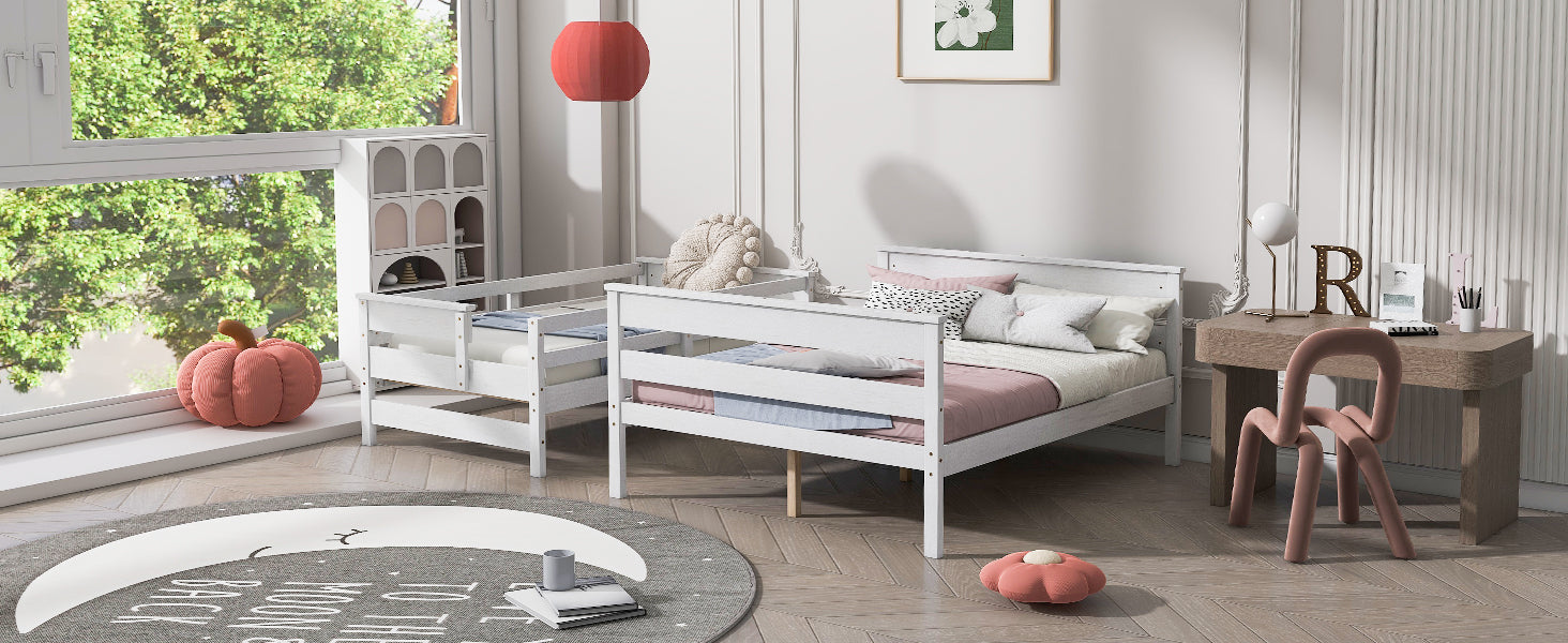 Wood Twin over Full Bunk Bed with Ladder White - Korvel