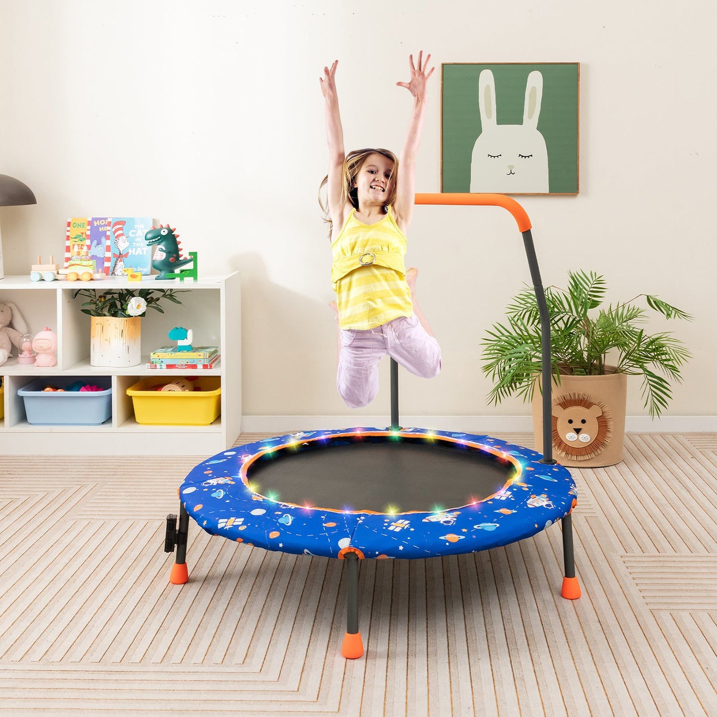 36 Inch Mini Trampoline with LED Lights & Bluetooth Speaker - Blue
