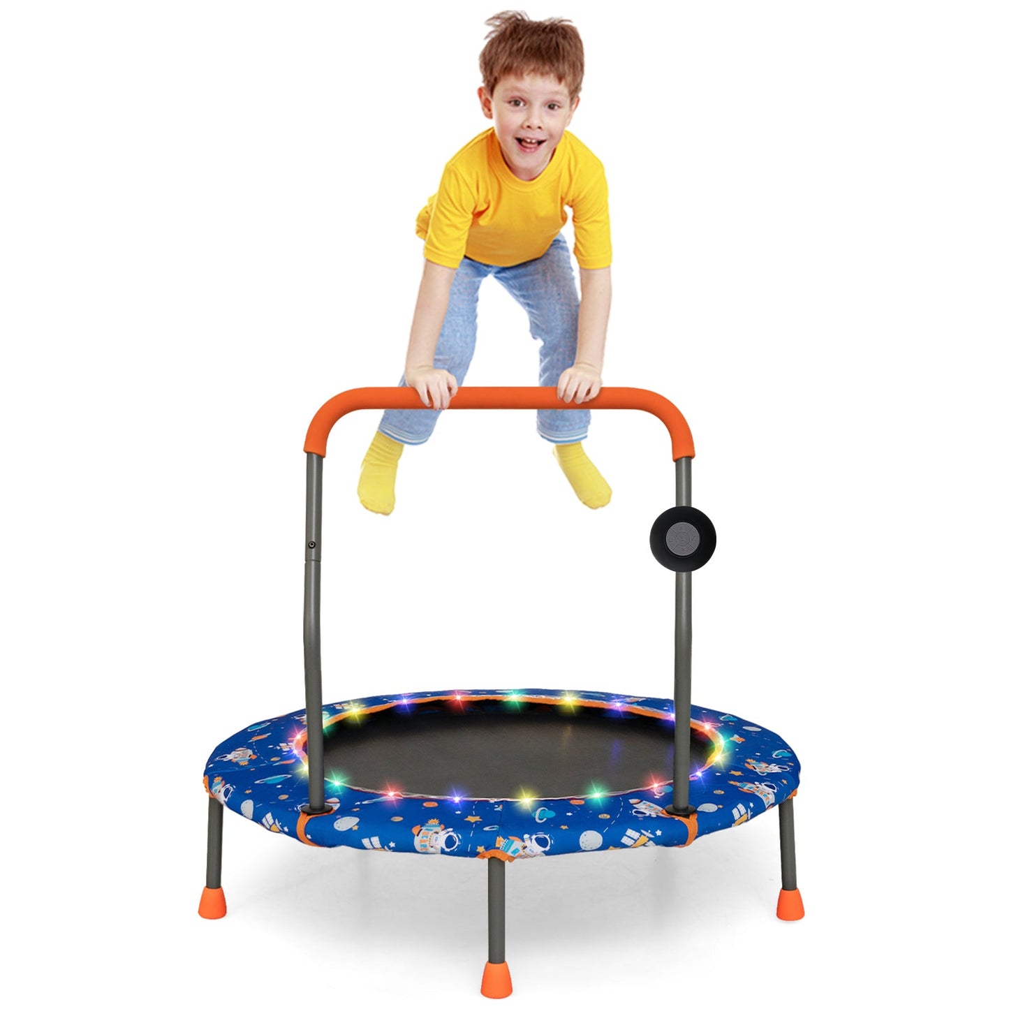 36 Inch Mini Trampoline with LED Lights & Bluetooth Speaker - Blue