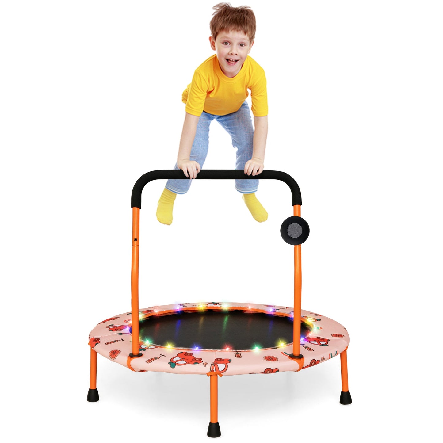 Trampolín Mini de 36 Pulgadas con Luces LED y Altavoz Bluetooth - Naranja