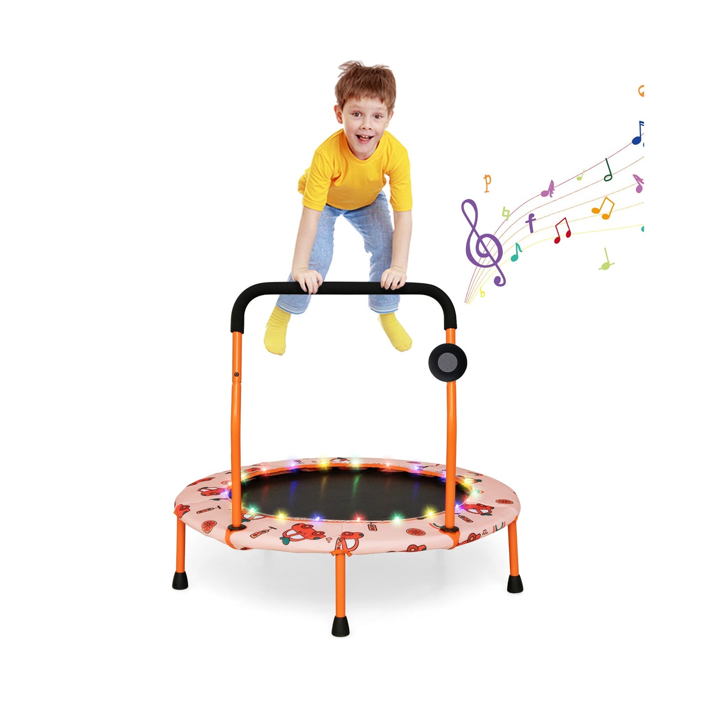 Trampolín Mini de 36 Pulgadas con Luces LED y Altavoz Bluetooth - Naranja