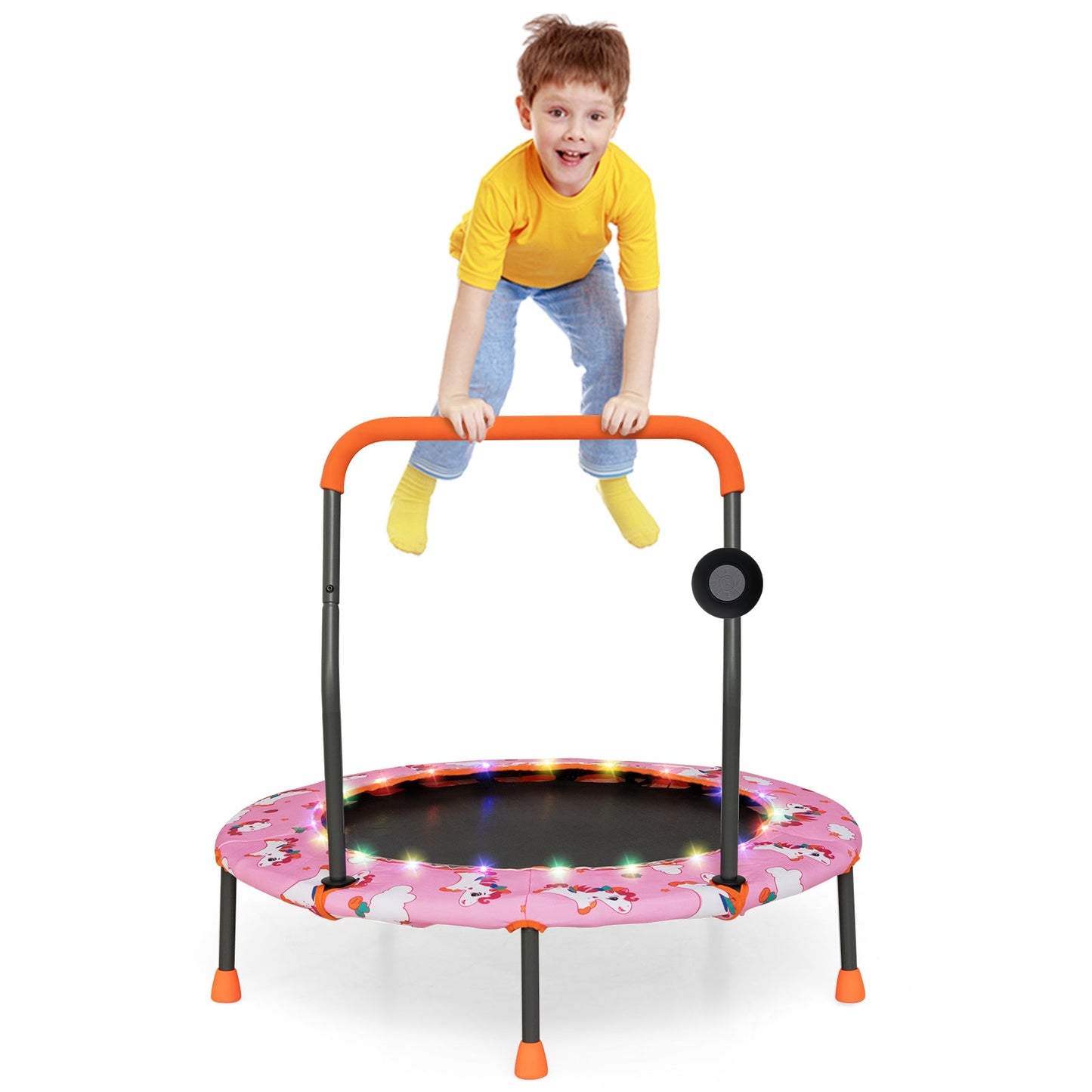 Trampolín Mini de 36 Pulgadas con Luces LED y Altavoz Bluetooth - Rosa
