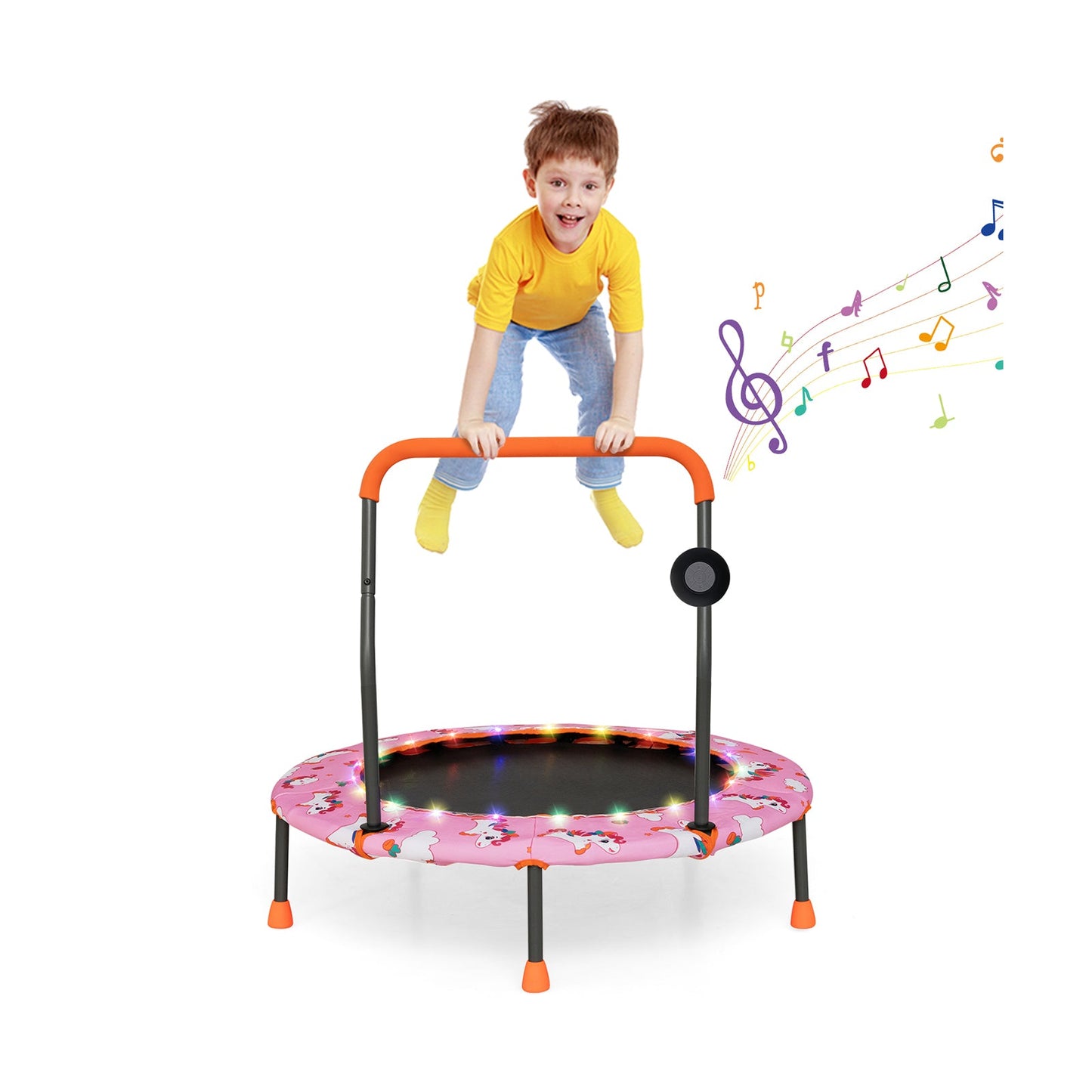 Trampolín Mini de 36 Pulgadas con Luces LED y Altavoz Bluetooth - Rosa