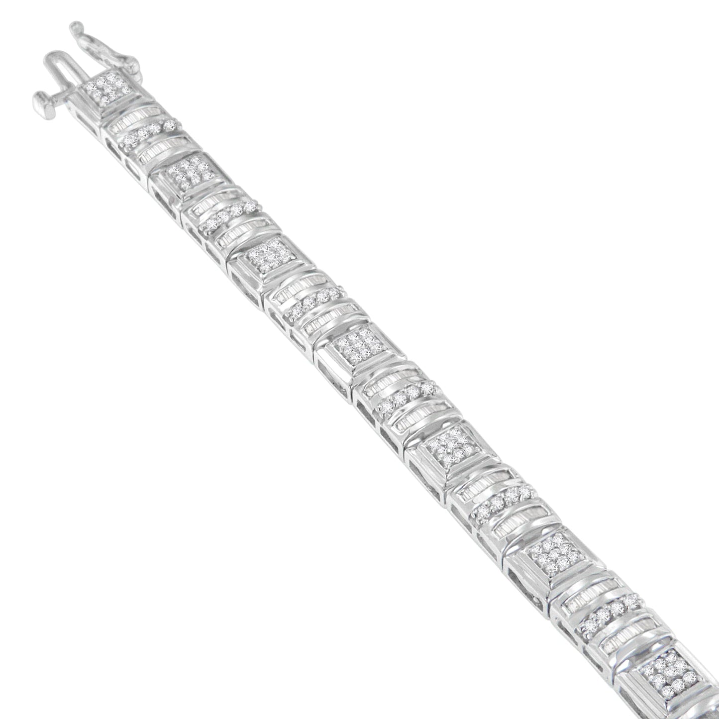 Pulsera de Diamantes de Oro Blanco de 10K con Cortes Redondos y Baguette