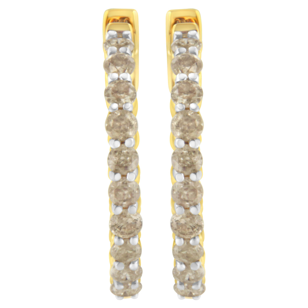 Pendientes de aro de diamantes de plata esterlina chapada en oro amarillo de 10K