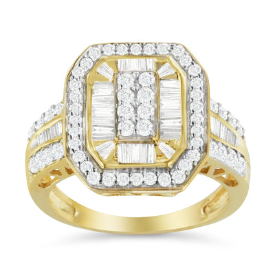 Anillo de cóctel vintage inspirado en doble halo de diamantes de oro amarillo de 10K - Talla 6-1/2