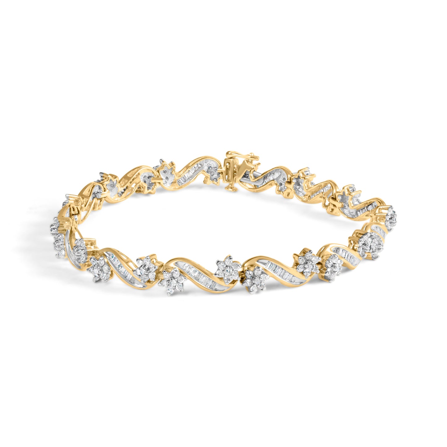 Pulsera de eslabones florales de oro amarillo de 10k con 3.00 Cttw de diamantes