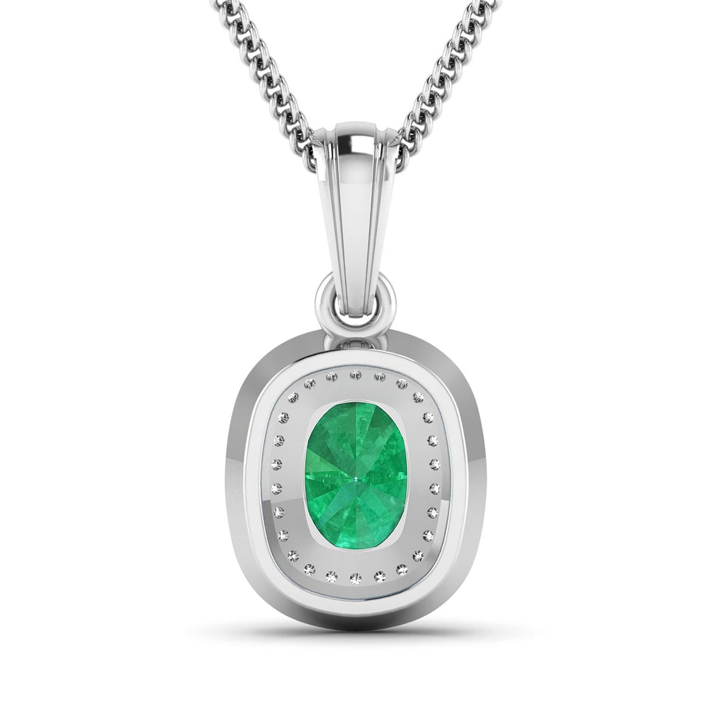 1.50 Carat Genuine Zambian Emerald & Diamond 14K White Gold Pendant