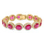 Bracelet en or jaune 14K avec diamants et rubis en halo - 7,25 pouces