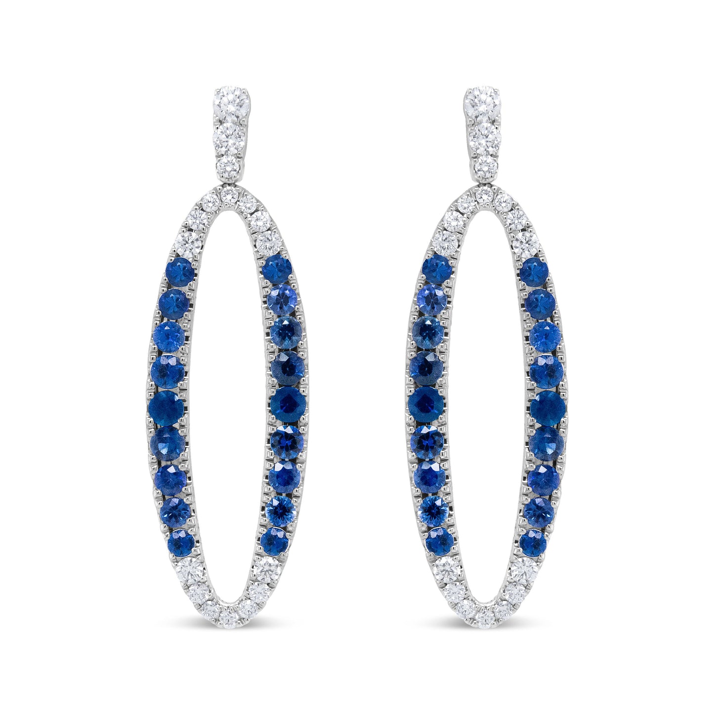 Boucles d'oreilles pendantes en or blanc 18K avec diamants bleus et saphirs