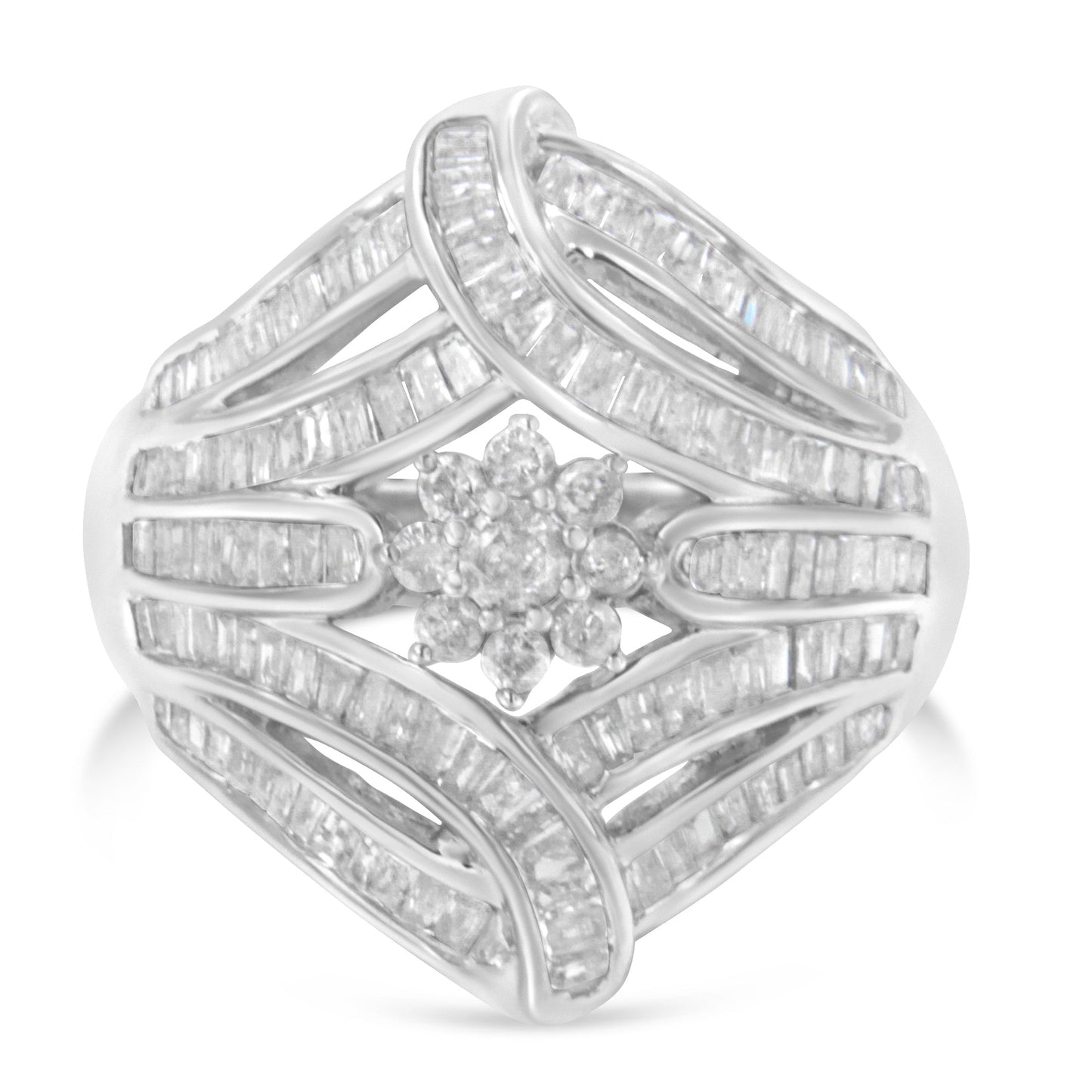 Anillo de cóctel de diamantes en forma de flor y helecho de plata esterlina .925 - Talla 6