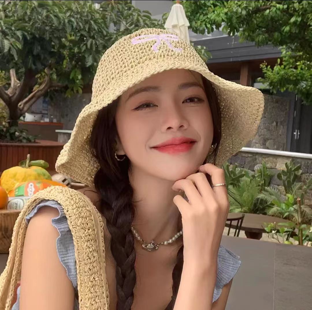 Adjustable Bow Straw Hat for Summer Travel