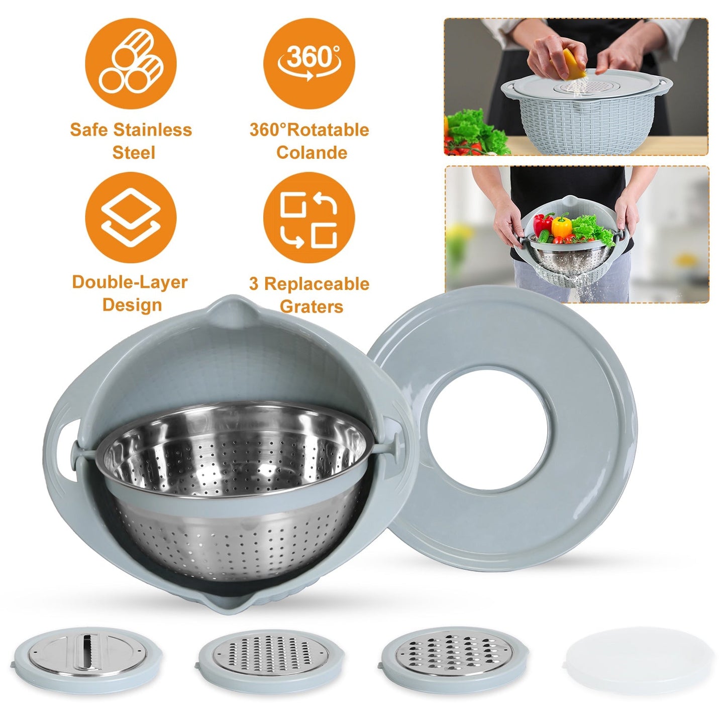Multifunctional Mixing Bowl Set with Colander and Graters