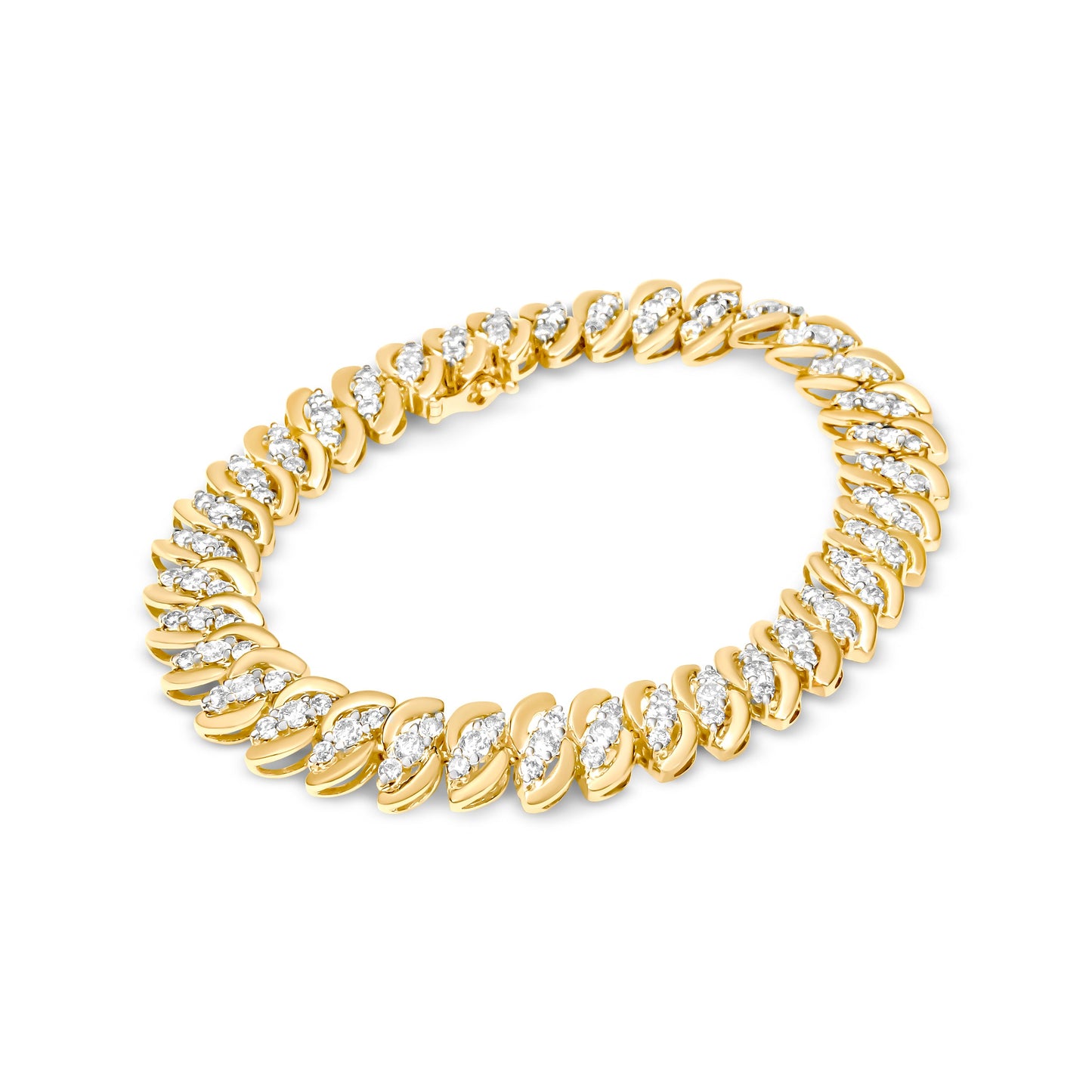Pulsera Cubana de Doble Fila de Diamantes en Oro Amarillo de 10K - 5.0 Cttw