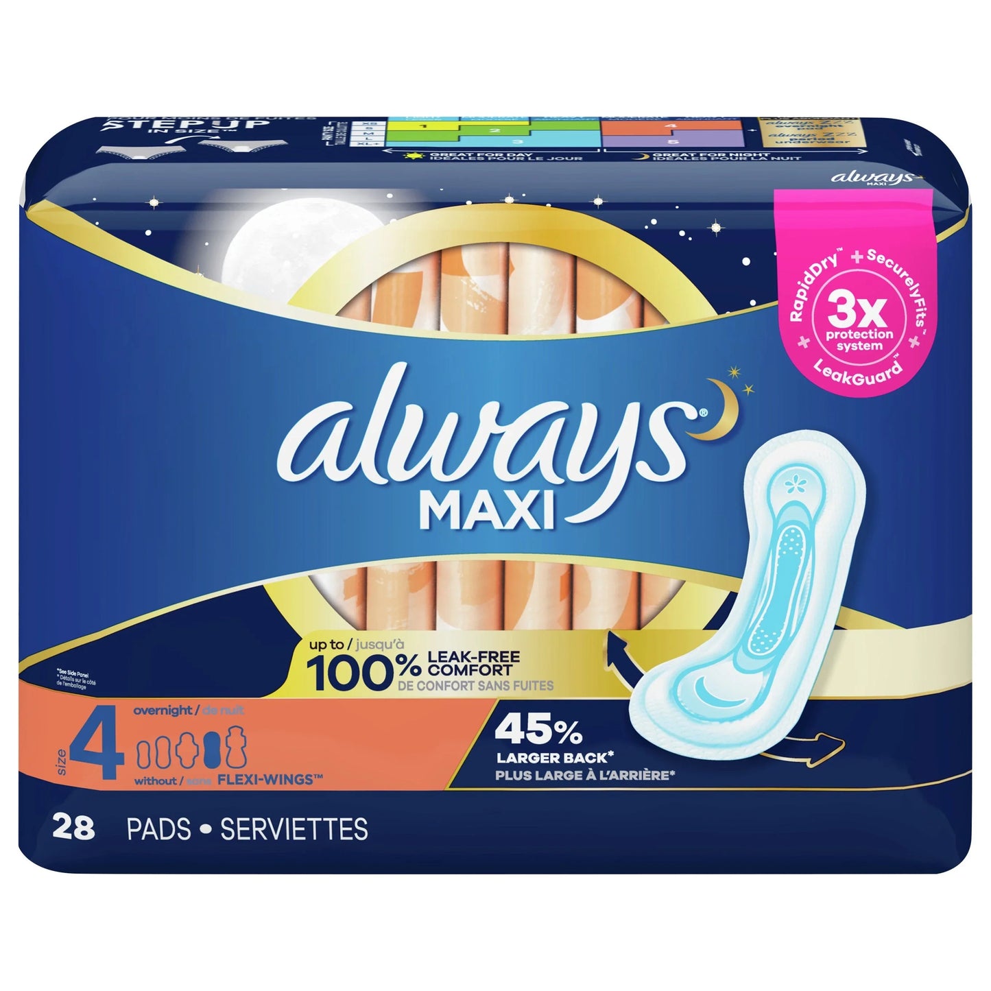 Always Maxi Size 4 Overnight Pads with Wings - 168 Count