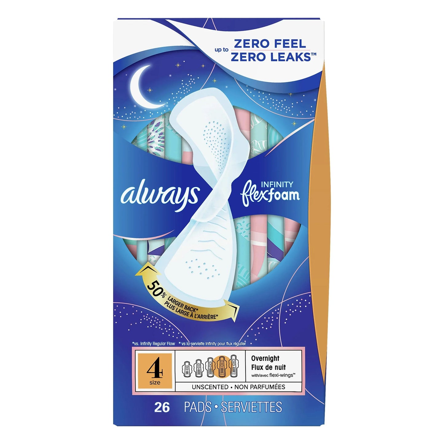 Always Infinity FlexFoam Overnight Pads, Size 4, 26 Count