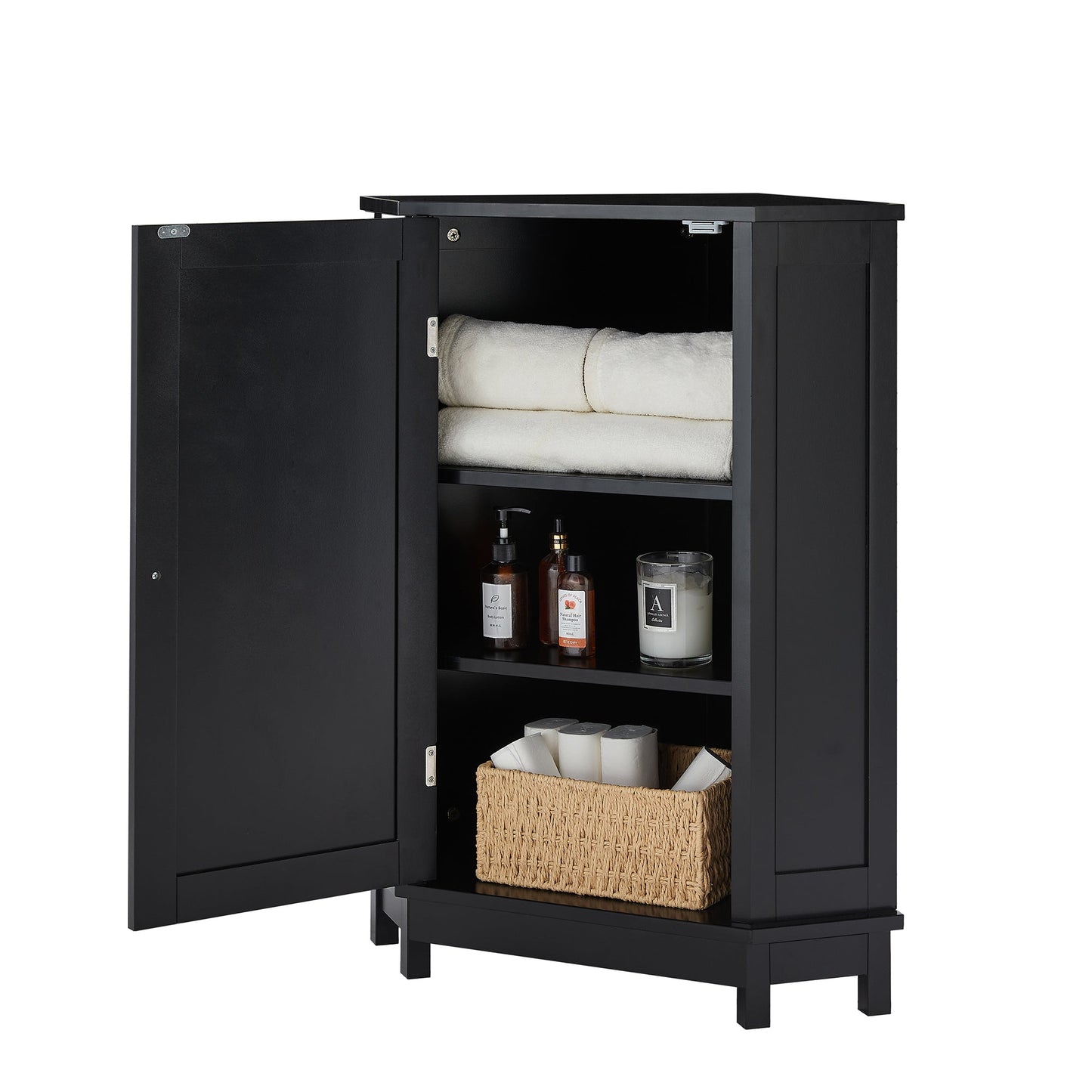 Black Bathroom Cabinet Triangle Corner Storage Cabinet with Adjustable Shelf Modern Style MDF Board - Korvel