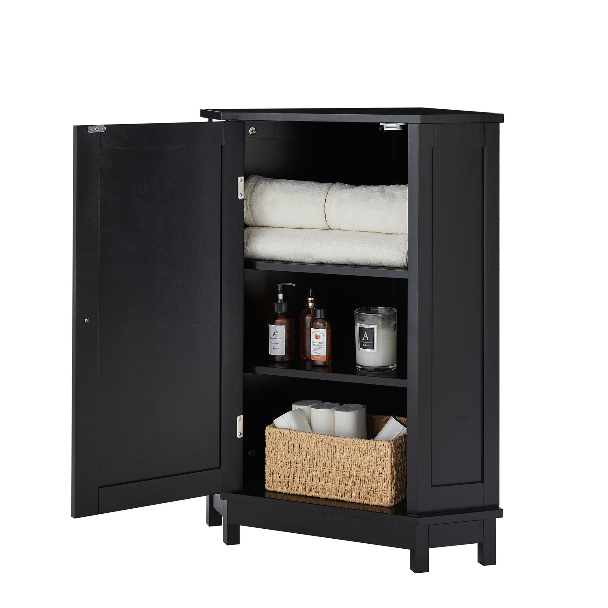 Black Bathroom Cabinet Triangle Corner Storage Cabinet with Adjustable Shelf Modern Style MDF Board - Korvel