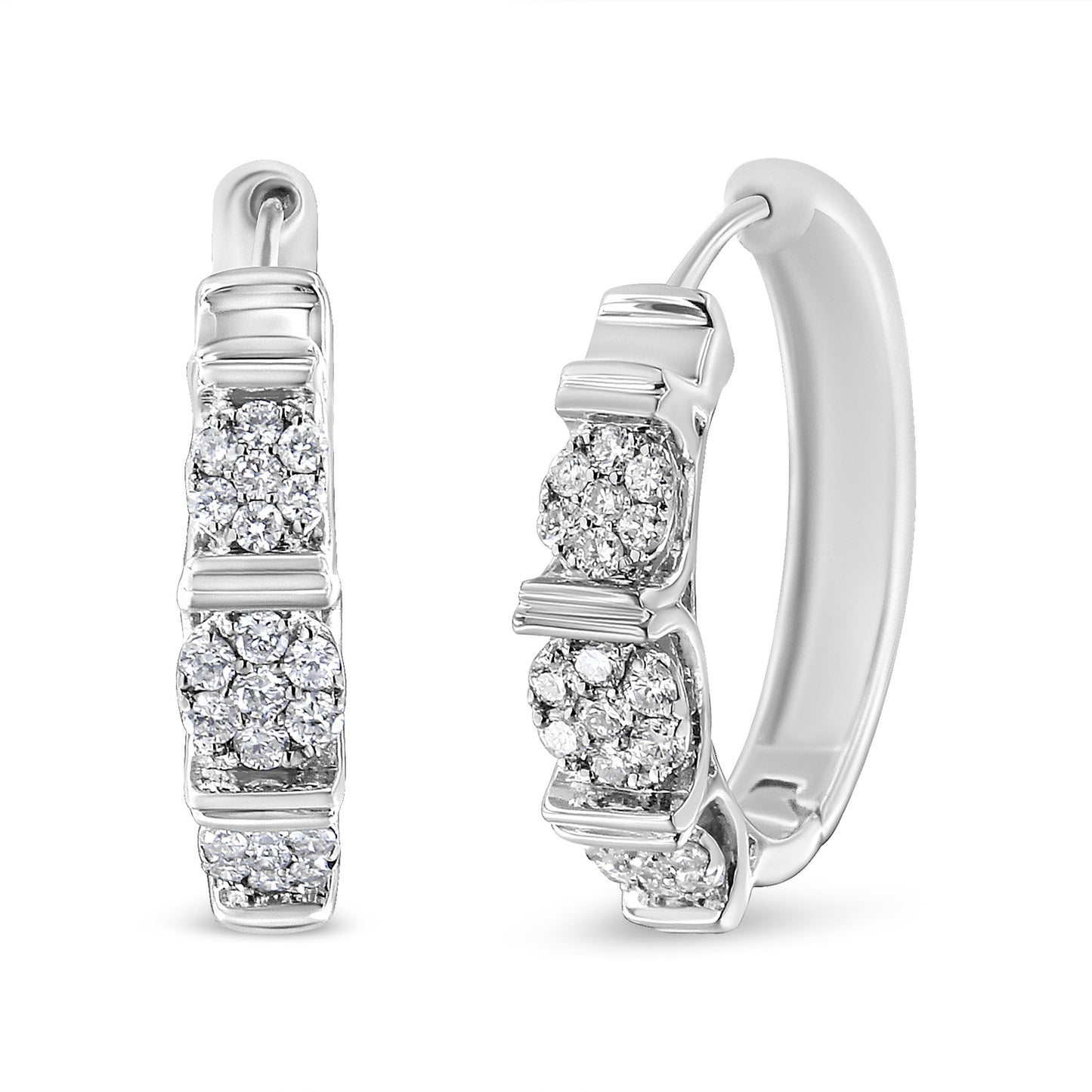 Boucles d'oreilles créoles en argent sterling .925 avec diamants cultivés en laboratoire en forme de