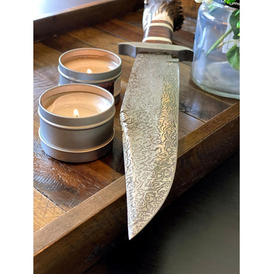 Premium 15-Inch Damascus Bowie Knife - Exquisite Handle & Leather Sheath - Korvel