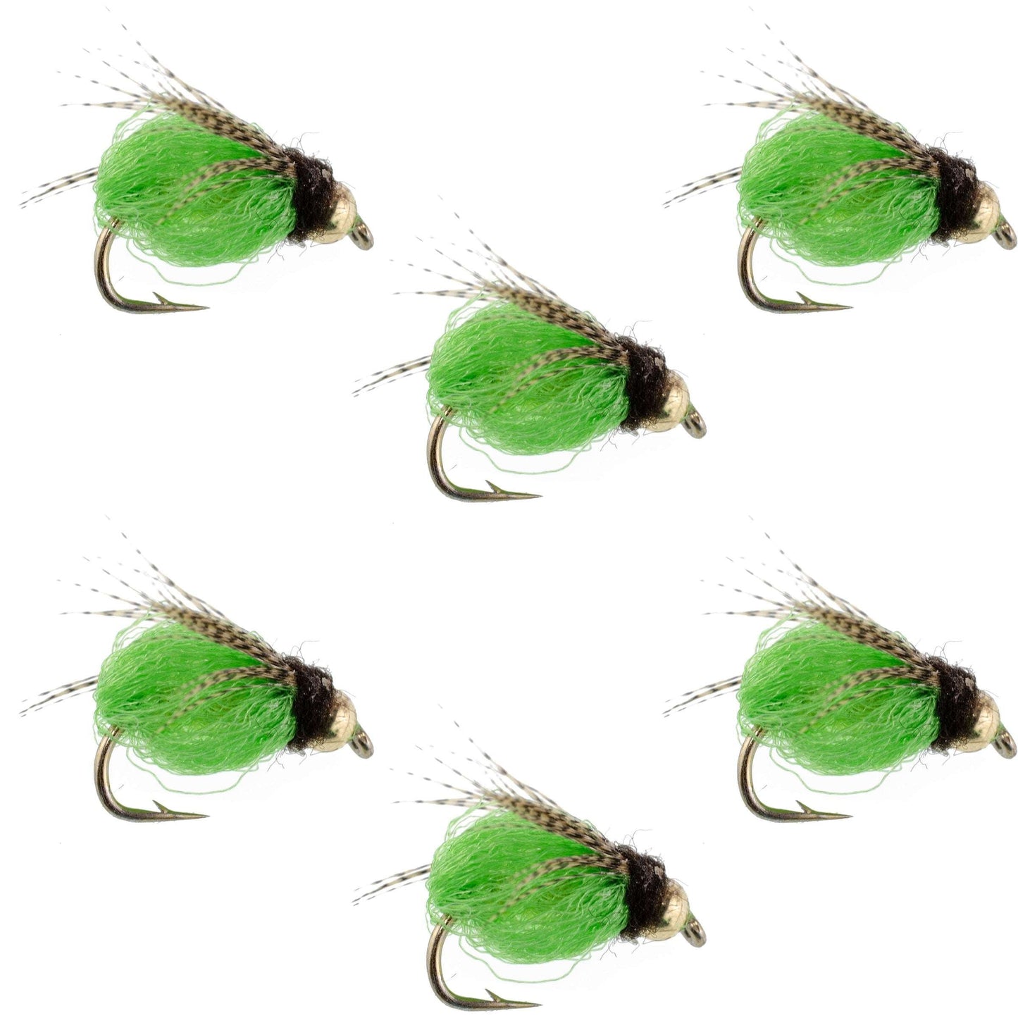 Pupa de Caddis LaFontaine à Tête Perlée Vert Brillant Profond - Taille 14 (6 Mouches)