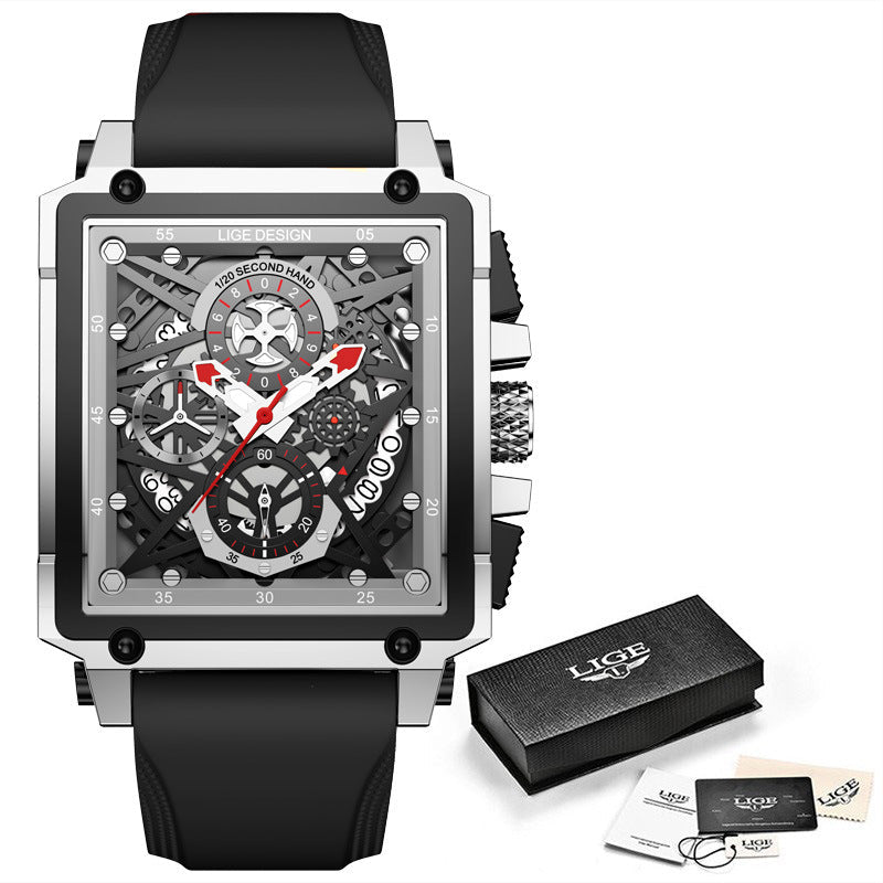 Lige New Men's Watch Square Multifunction Chronograph 30M Waterproof Watch - Korvel