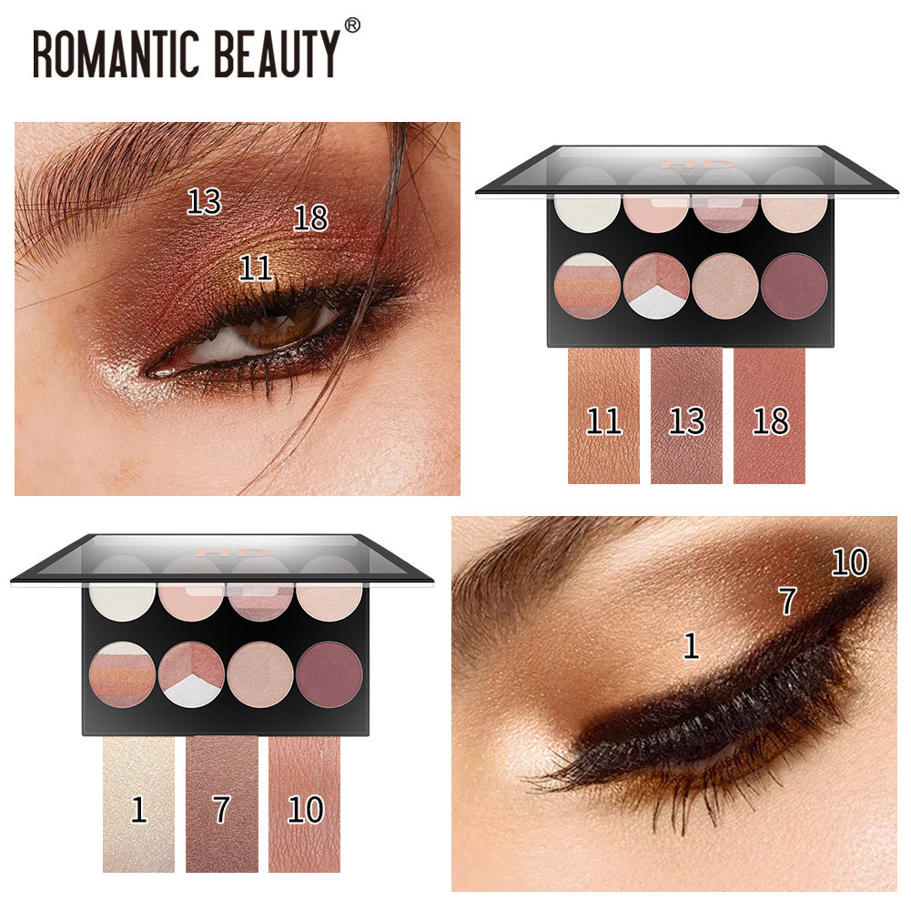 Romantic Beauty 8-Compartment Multi-Color Eyeshadow Pearl Matte Easy To Apply Finishing Eyeshadow Palette - Korvel